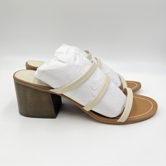 Splendid Womens Size 8.5 Eggshell White Cream Leather Block Heel Sandals Shoes - Picture 2 of 14